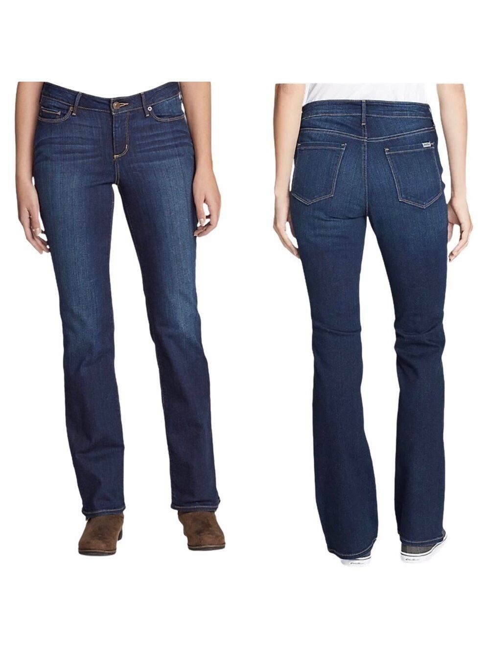 Eddie Bauer Natural Fit Bootcut Specially Dyed Mid Rise Creased Blue Den…